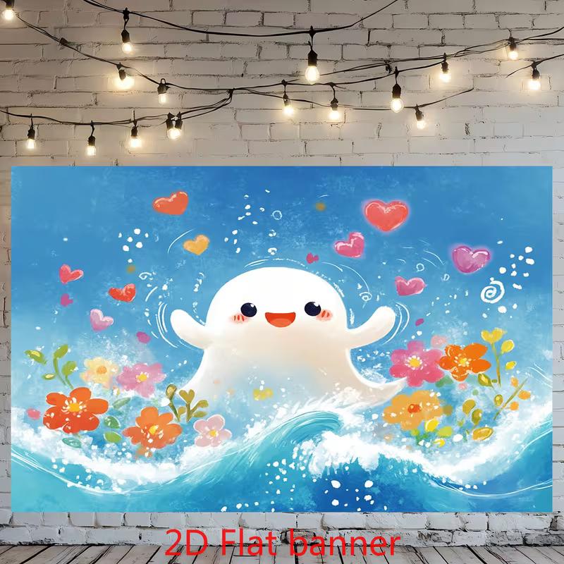 2D Cartoon Seal Ocean Backdrop Kids Birthday Party Banner