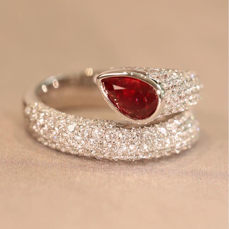 Luxury Full Diamond Lab Grown Ruby Ring Women's Jewelry Silver Gold Plated Versatile for Daily