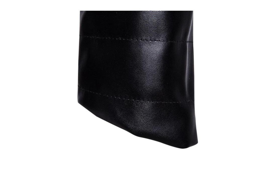 Мужская кожаная куртка на молнии со стойкой - Однотонная, повседневный европейский и американский стиль для осени/зимы 2023