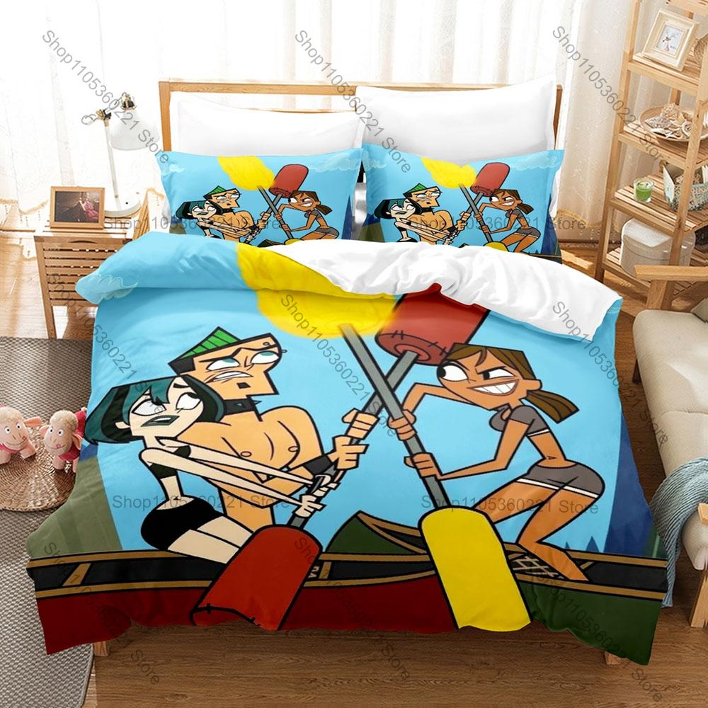 3 In 1 Total Drama Bedding Set Funny Cartoon Adventure Theme Soft Breathable Fabric Bedroom Home Gift
