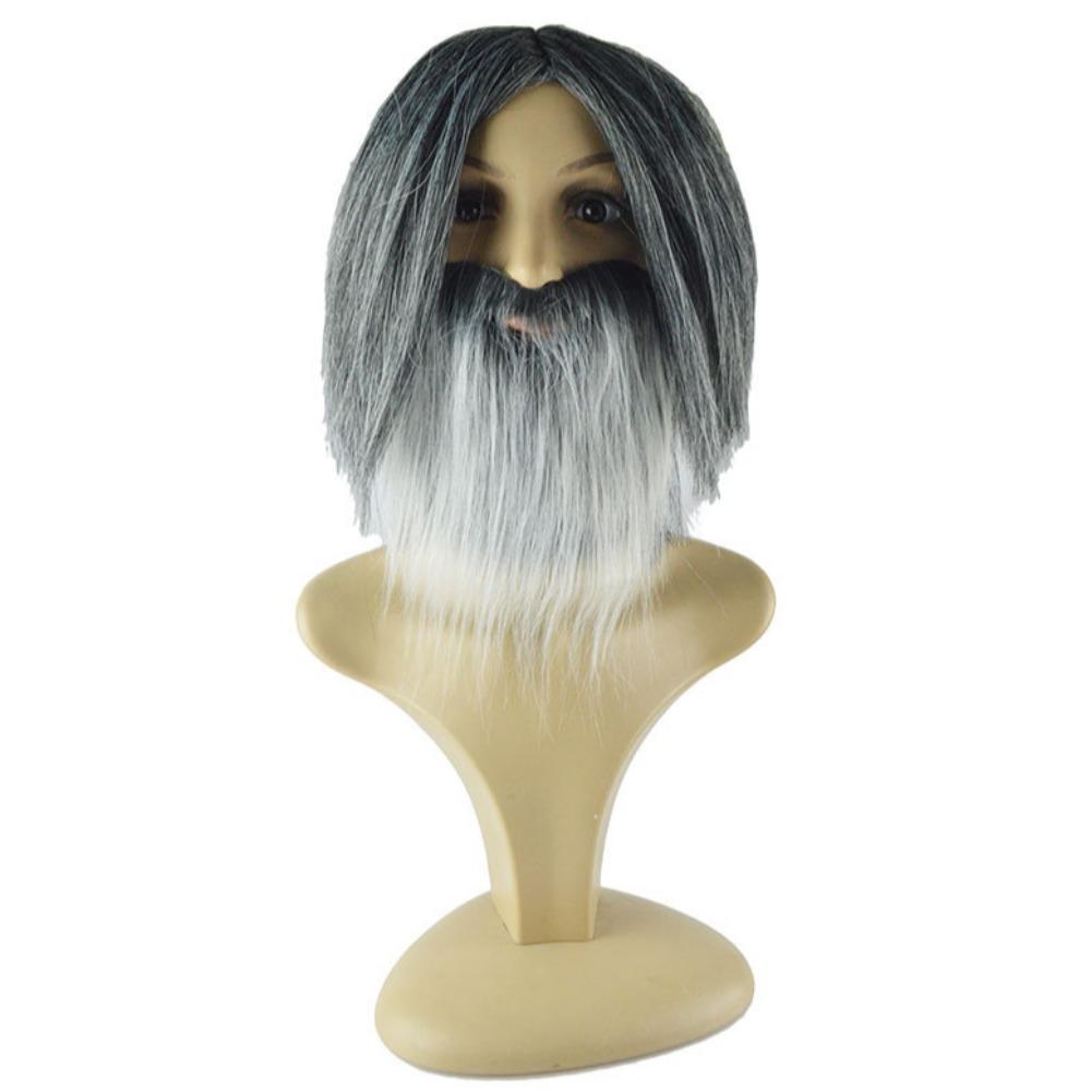 Gray Old Man Wig Beard Funny Halloween Cosplay Wig Wizard Wig Beard Makeup Party