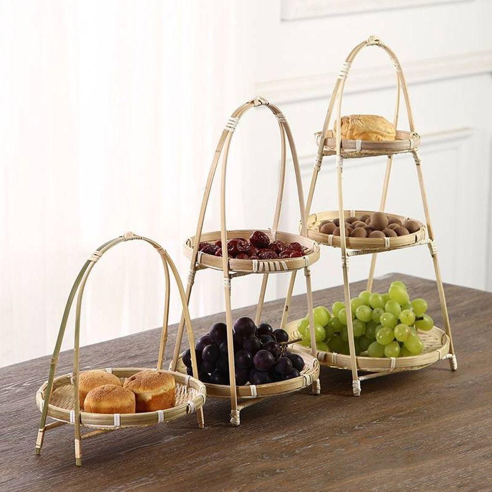 1/2/3 Tier Bamboo Weaving Baskets Weave Storage Baskets Basket Tray Snack Display Stand Home