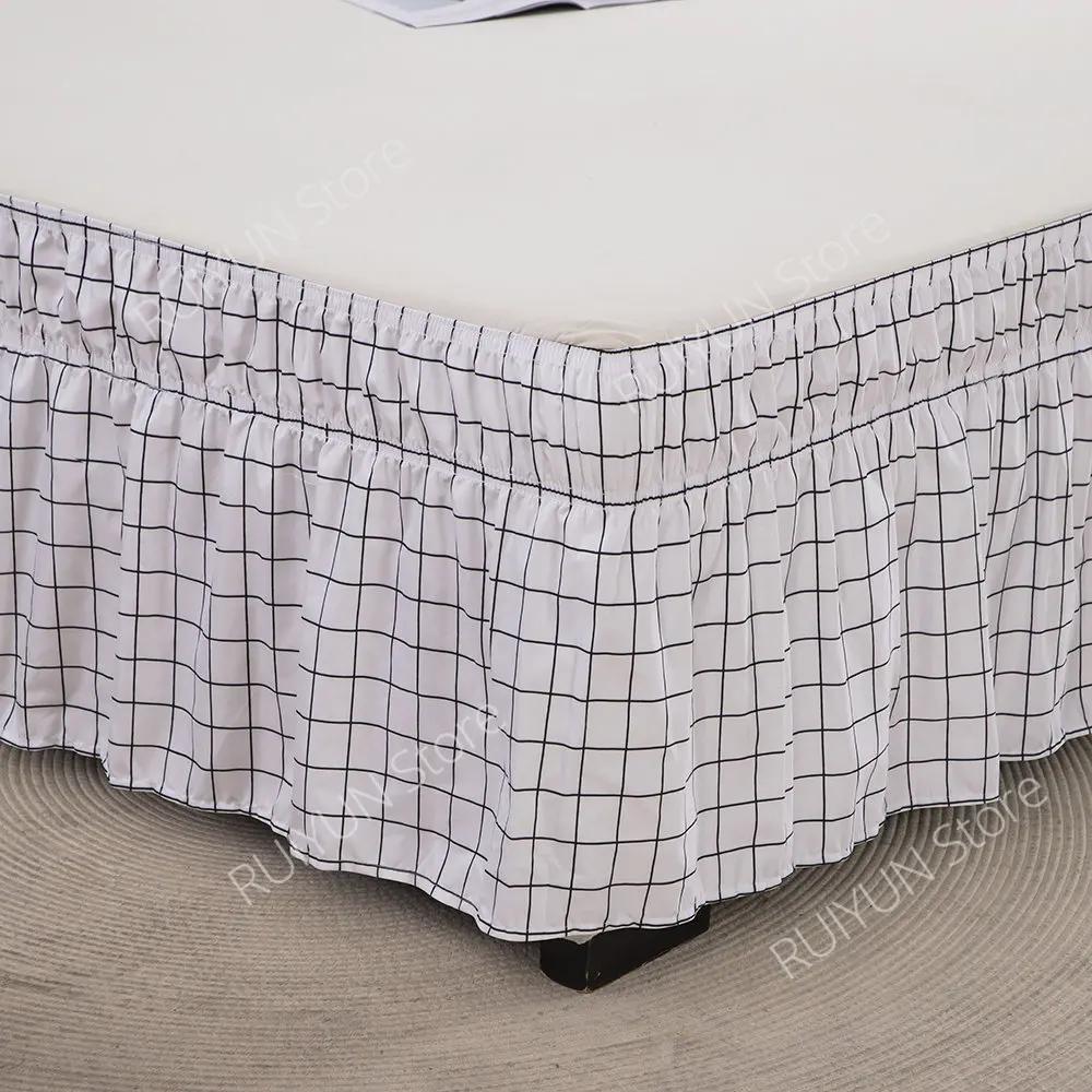 Home Plaid Bed Skirt Without Surface Elastic Band Bed Skirt Wrap Around Ruffled Bed Skirt Couvre Lit Twin /Full/ Queen/ King