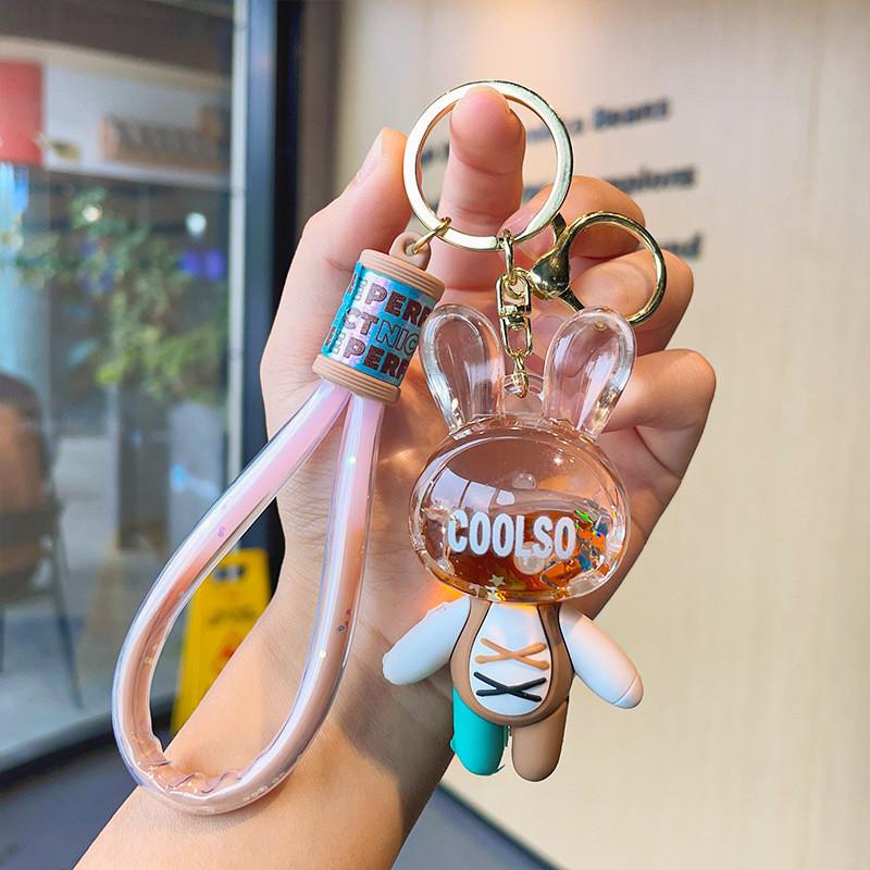 Adorable Acrylic Sand Flow Bunny Keychain Cute Couples Car Bag Key Accessory Gift