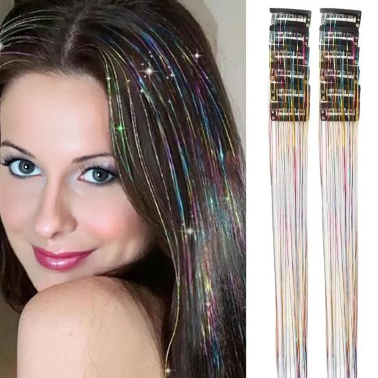 12Pcs Wig Clip-in Metallic Extensions Deep Purple Glitter Lightweight 20 Inch Long Wig Easy Attach Hair Extensions