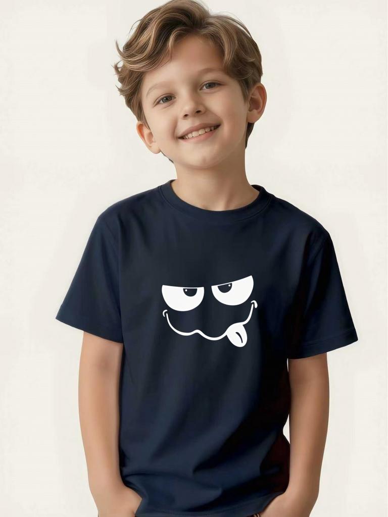Children's funny tongue-out short-sleeved boy's summer round-neck T-shirt