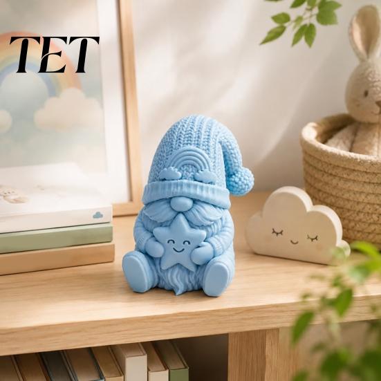 Sitting Dwarf Statue 3D Printed Gnome Figurine, Holding Star Knitted Hat Statue, Faceless Tabletop Decoration for Home Office Room