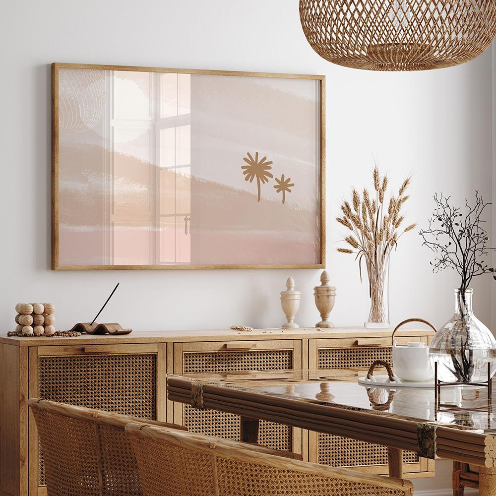 Современный пейзажный постер с изображением серфинга, волн, розовых ракушек, холста, пальмы, настенных картин в стиле минимализма в стиле бохо для домашнего декора