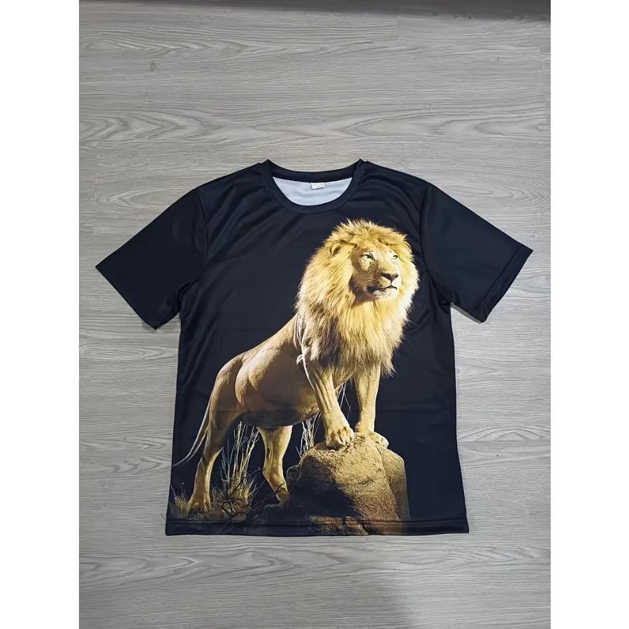 Футболка Summer Vibes с принтом льва — эластичная, с круглым вырезом, повседневная, мягкая, дышащая, удобная, идеальная для летних выходов, мужская модная футболка