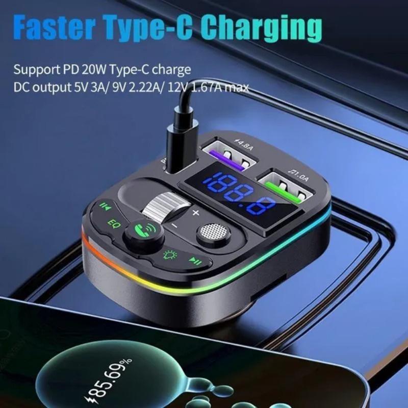 Автомобильный комплект Bluetooth, 1 шт., автомобильный MP3-плеер, быстрое зарядное устройство PD20W, адаптер громкой связи с окружающим освещением