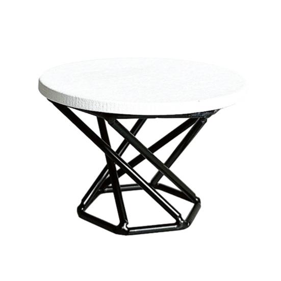 Миниатюрный журнальный столик Деревянная столешница Металлический каркас Чайный столик Модель Крошечный круглый столик Игрушка DIY 1/12 Мебель для кукольного домика Декоративные аксессуары