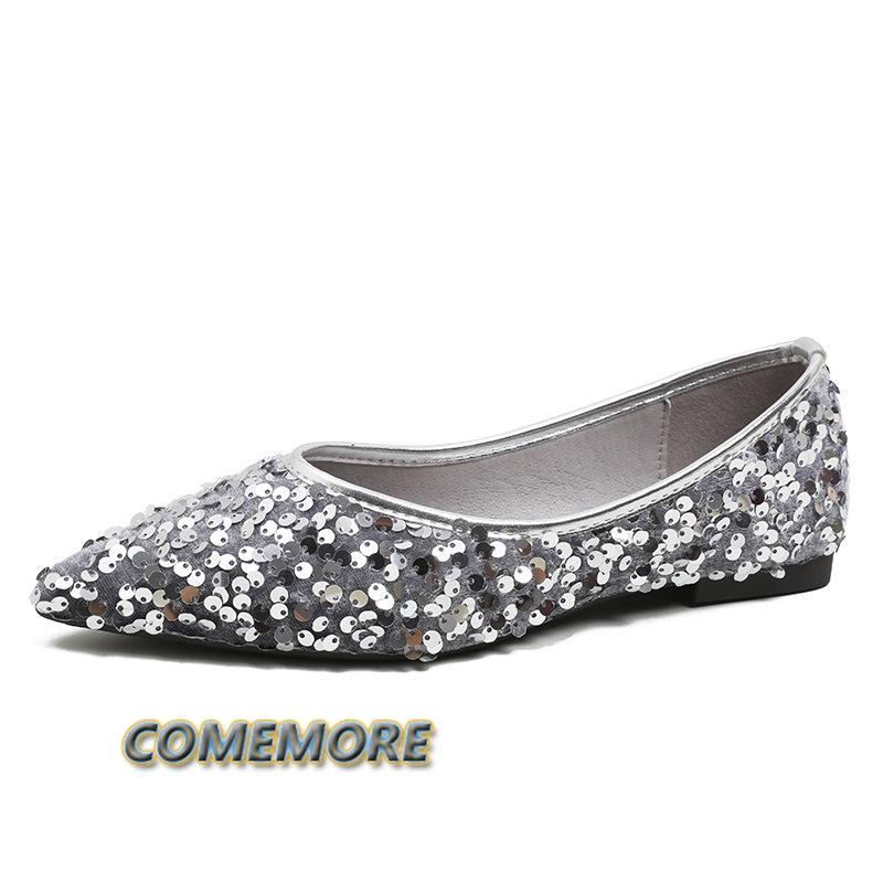 Мода 2024 Новая женская обувь Остроносые Повседневные Балетки с мелким вырезом Модный Дизайнер Роскошные Лоферы с пайетками Нескользящие Женские Весенние