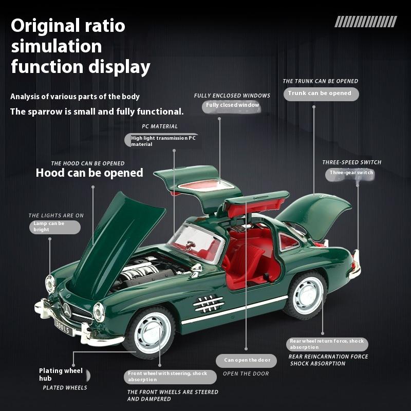 1/32 Scale Benz 300SL Classic Car Alloy Car Diecast Model Sound & Light Toy Car Central Control Ornaments Children Toy Gift