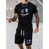 Мужские костюмы-двойки с графическим принтом, футболка с круглым вырезом и коротким рукавом и шорты на кулиске, повседневный летний мужской комплект