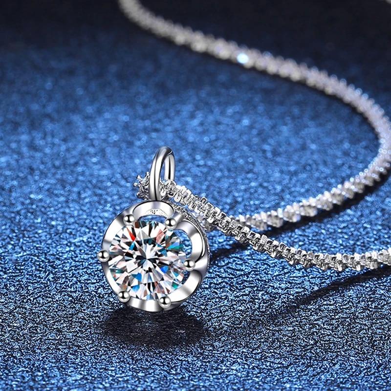 D цвет 1/2CT стеклянный сверкающий кулон из муассанита круглой огранки для женщин, пройден тест, выращенный в лаборатории бриллиант, элегантное серебро 925 пробы