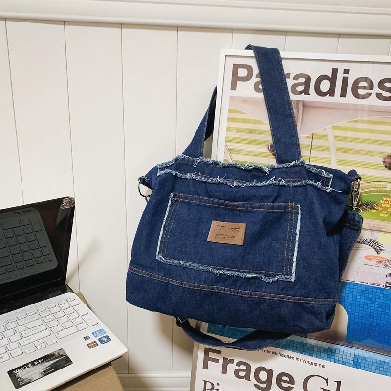 Винтажная джинсовая сумка через плечо, женская холщовая сумка большой вместимости
