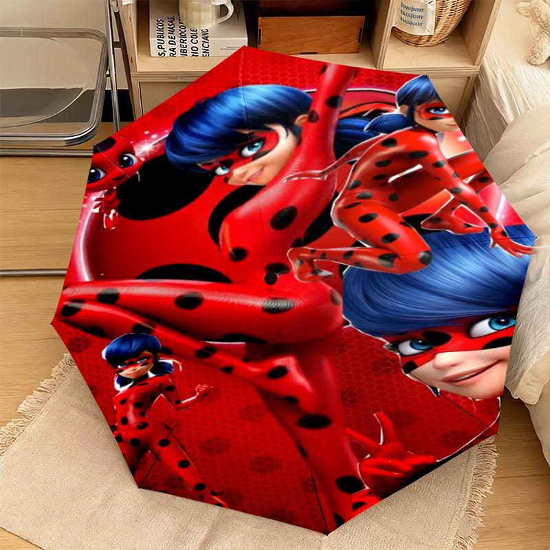 Miraculous Ladybug Theme Automatic Umbrella Suitable Travel Portable Umbrella Outdoor Sun Shading Umbrella Gift Daily Essentials