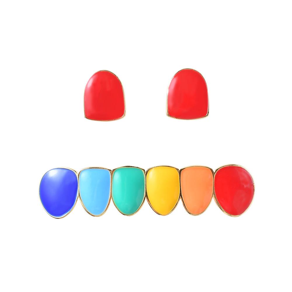 New Hot Sale European Hip Hop Colorful Tooth Socket Two Teeth Combination Real Gold