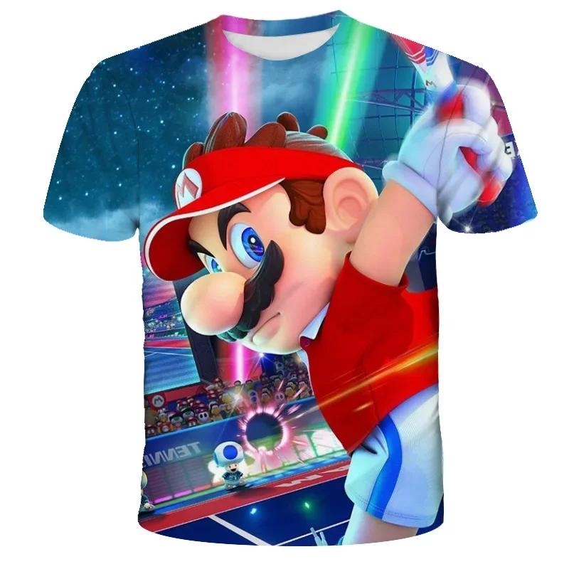 MINISO Child Game Super Mario Bros T Shirt Kids Boy Cartoon Clothes Tops Tees Boys T-shirt Luigi Mario T-shirts Children's Short Sleeve