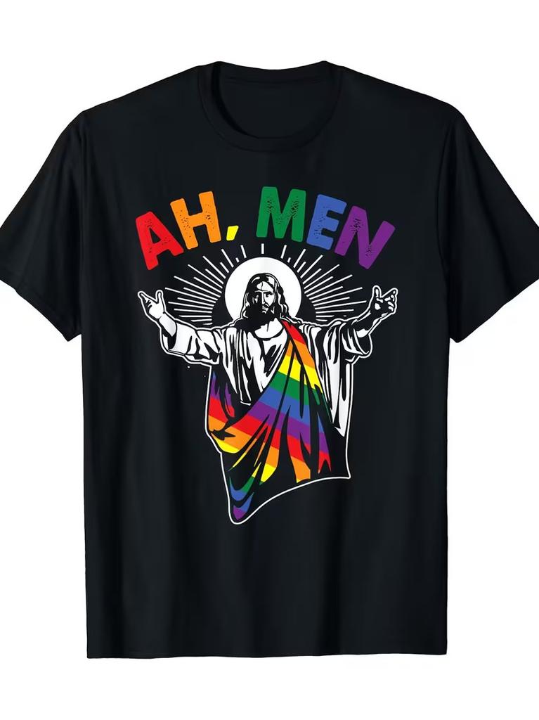 Gay Pride Jesus Rainbow Flag Christian Short-Sleeve T-Shirt