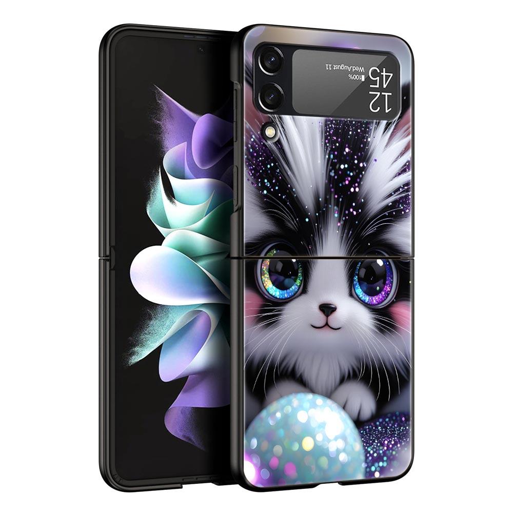 Яркий дизайн с кошкой, жесткий ПК чехол для телефона Samsung Galaxy Z Flip 7 6 5 4, черная крышка для Galaxy Z Flip 3, складной корпус, Fundas