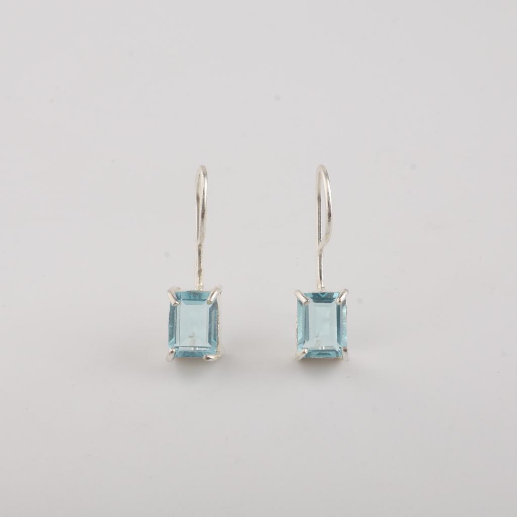 Натуральный Голубой Топаз Камень Серебряная Бохо Серьга 1" Стерлинговое Серебро 925 Пробы Ручная Работа Ювелирное Изделие Для Подарка на День Святого Валентина/Годовщину EE-180-11