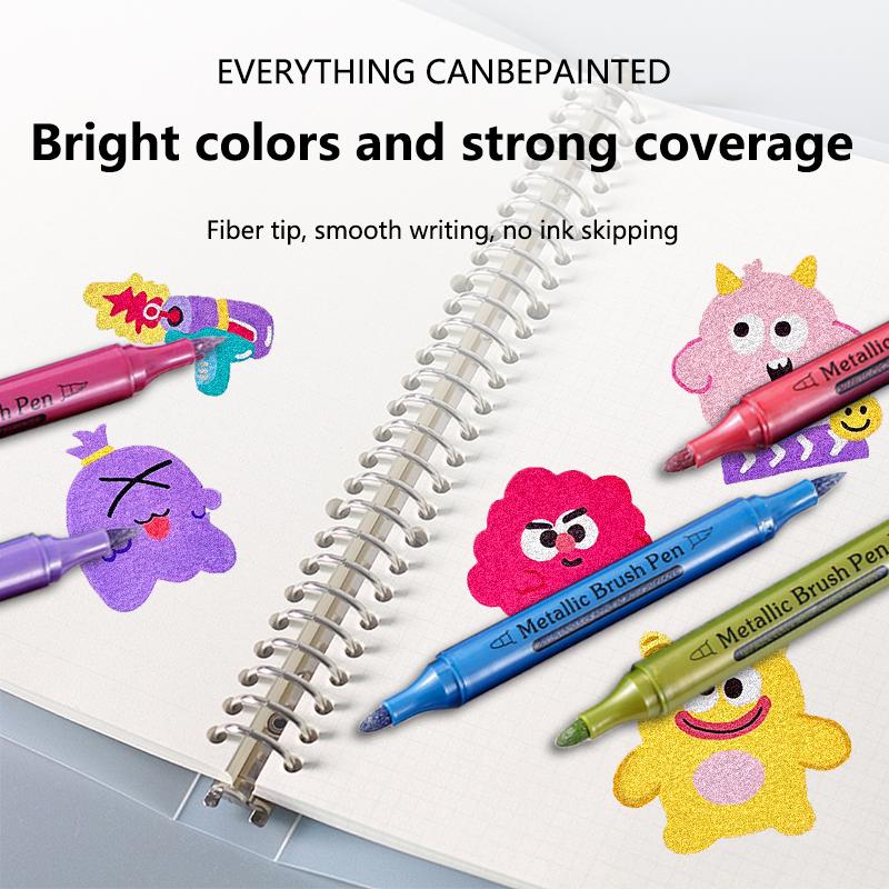 12 цветов маркеры-ручки с кистью с двойным наконечником, металлические краски, золотой, серебряный цвет, перманентный художественный маркер для манги, поделок, канцелярских товаров