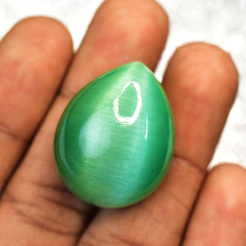 Pear Cabochon Cut 27x21mm Green Natural Cat'S Eye Loose Gemstone for Jewelry Making and Crafts