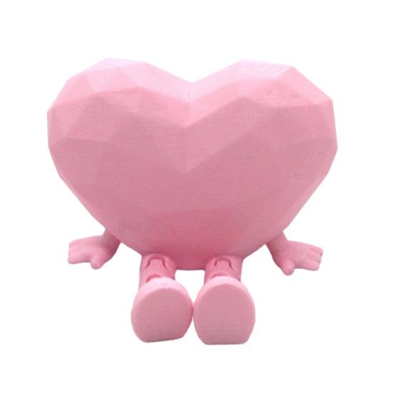 Sitting Heart Ornament Cute Heart Figurine with Movable Legs Home Office Desk Shelf Love Heart Statue Gift for Lovers Friends