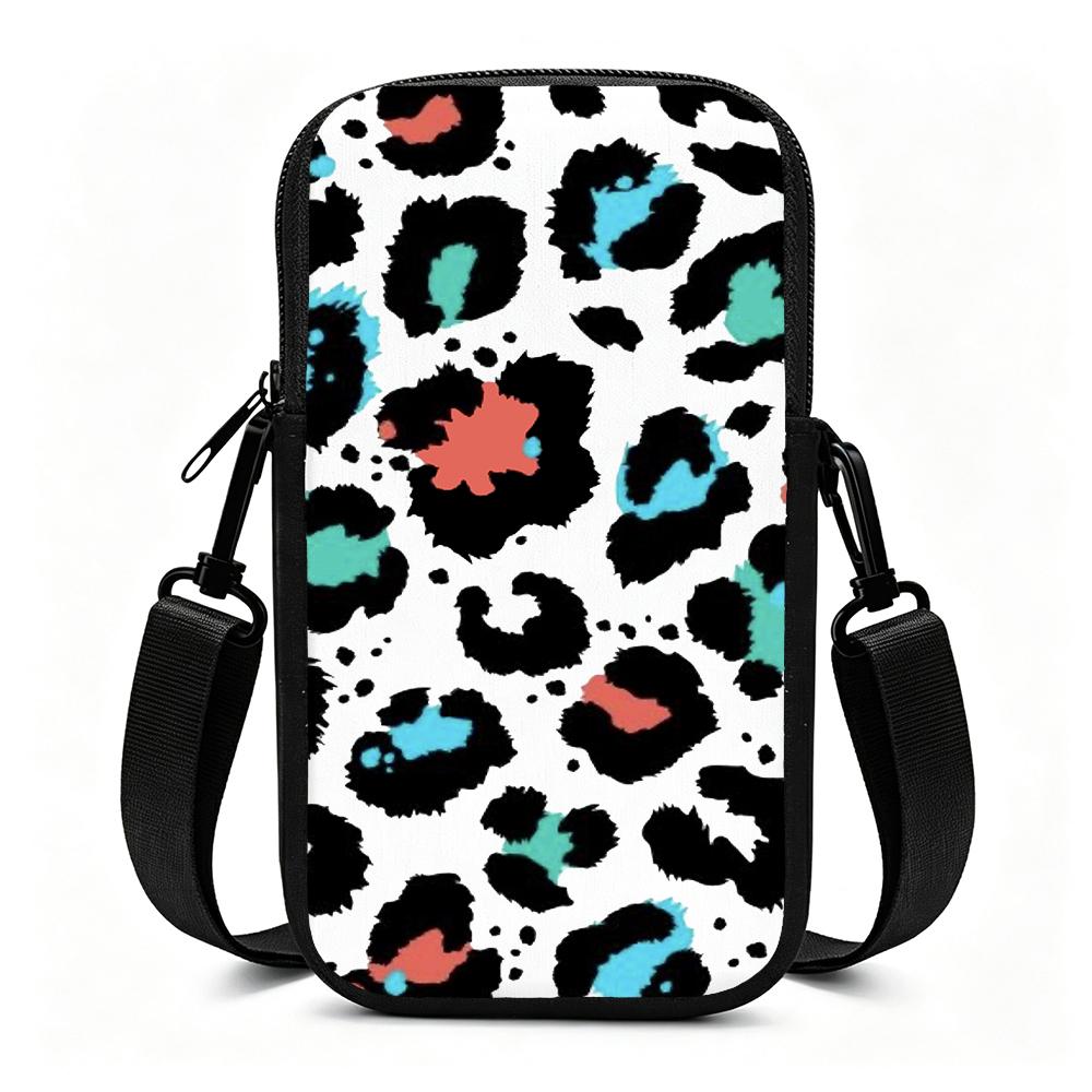 Colorful Animal Print Pattern Crossbody Phone Bag, Stylish Leopard Spotted Mini Cell Phone Sling Pouch, Christmas Gift Fashion Shoulder Purse for Wome