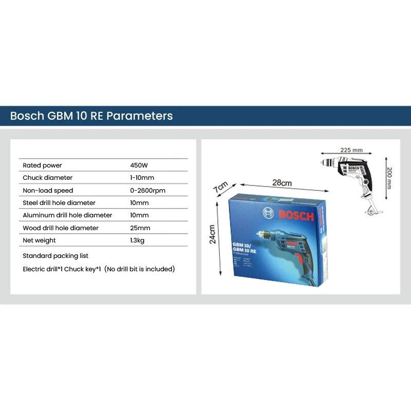 Bosch GBM 10 RE электрическая дрель 450 Вт, 2600 об/мин, регулируемая скорость, диаметр патрона 1-10 мм, профессиональная дрель, деревообрабатывающий станок