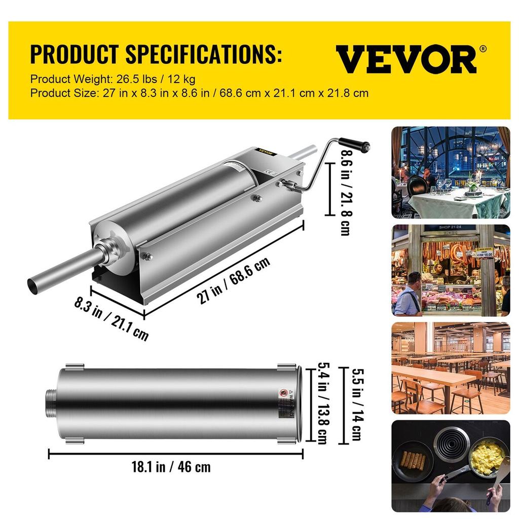 Sausage Stuffer Machine 7L Stainless Steel Sausage Filler Horizontal Manual Sausage Meat Stuffer Machine for Making Hot Dog Sausages Bratwurst