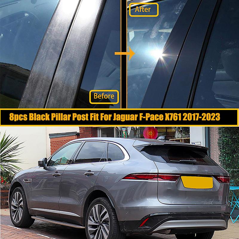 8 шт./комплект Столбики кузова автомобиля для Jaguar F-Pace X761 2017-2023 Глянцевые черные накладки на стойки дверей и окон Наклейки Авто стайлинг