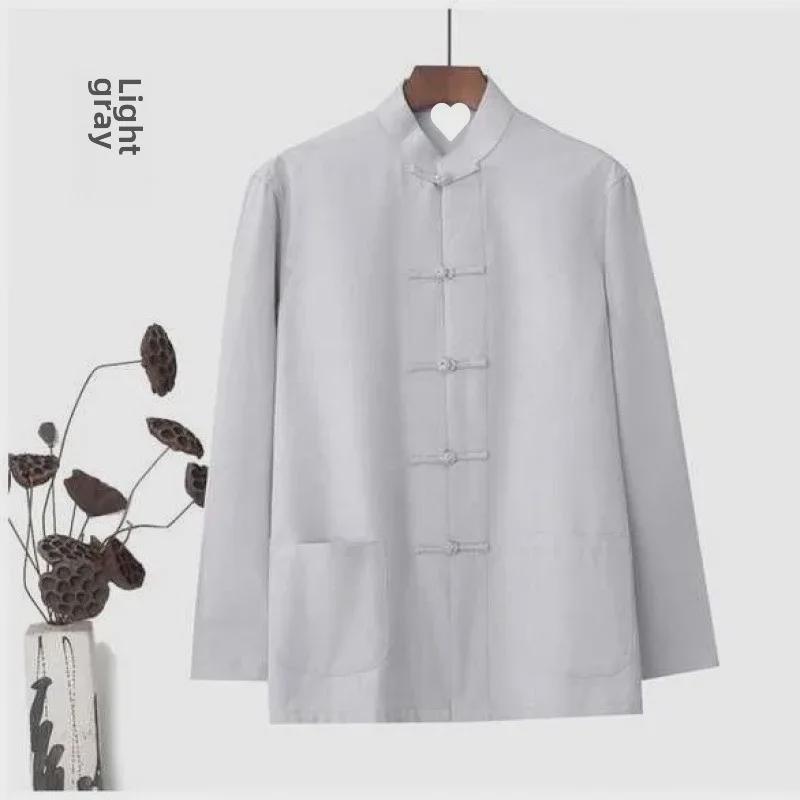 Мужской костюм Тан с длинными рукавами, верхняя часть ханьфу - традиционный хлопковый древний стиль для мужчин пожилого и среднего возраста