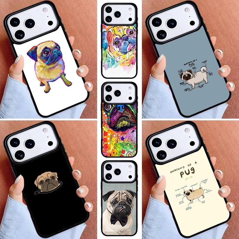 Cute Pug Dog Phone Case for iPhone 16e 15 14 13 12 17 Pro Max Plus Air 17pro Cover Coque