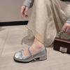 Bow Mary Jane Shoes Women's 2025 New Spring Silver Single Shoes Thick Heel High Heels Beautiful Small Leather Shoes