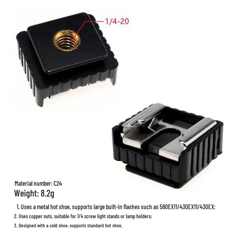 DSLR Camera Double Layer Metal Hot Shoe Mount with 3/8 & 1/4 Locking Flash Screw Base