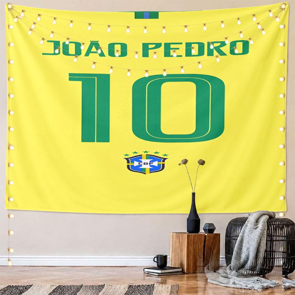 Brazil Yellow Soccer Jersey Design Pattern Wall Hanging Tapestry Decorative Tapestry Home Decor for Bedroom and Living Room
