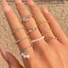 9Pcs/Set Elegant Women Faux Set Pearl Rhinestones Butterflies Rings Decor Finger Rings Jewelry Gift