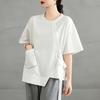 2025 Summer T-Shirt Plus Size Women Solid Casual Asymmetrical Short Sleeve Loose