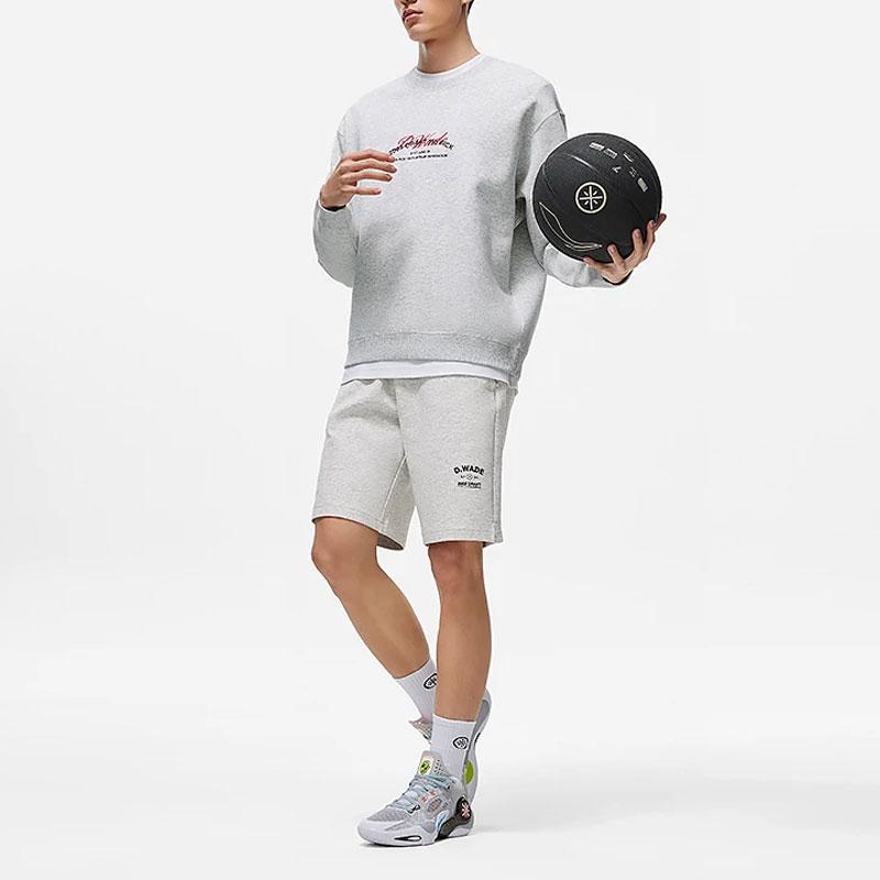 Li-Ning Wade Series Back Duckbill Cap Letter Print Round Neck Pullover Sweatshirt Men sweatshirt Flower-Gray Chuan-Stone-Gray AWDT493-3