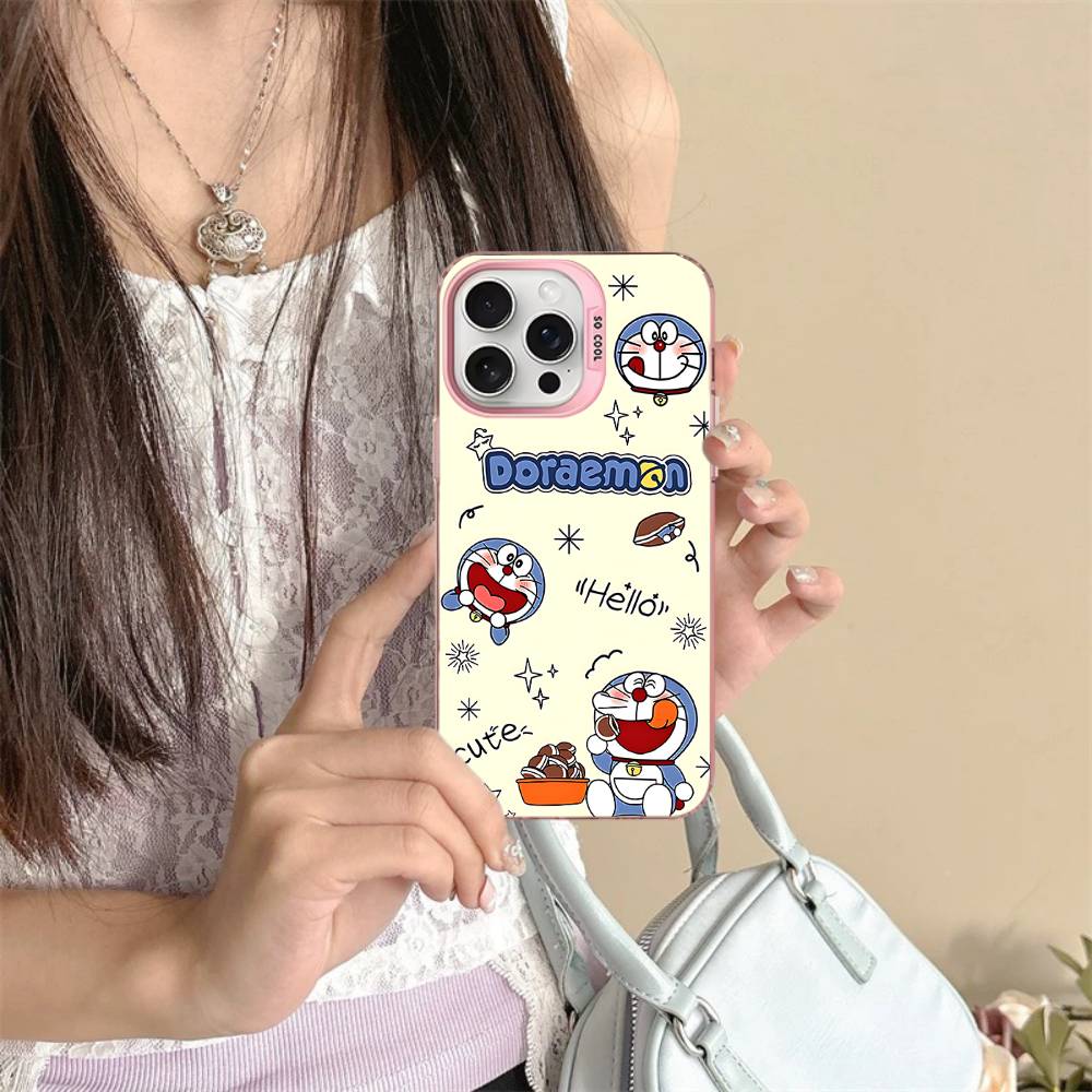 Cute Cartoon D-Doraemons Phone Case For IPhone 17 16 15 14 11 12 13 Pro Max Plus Pro Colored Silver Cover