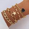 High Quality 2026 Black Love Star Four-piece Set Jewelry, Personalized Simple Multi-layer Gold Hollow Chain Bracelet