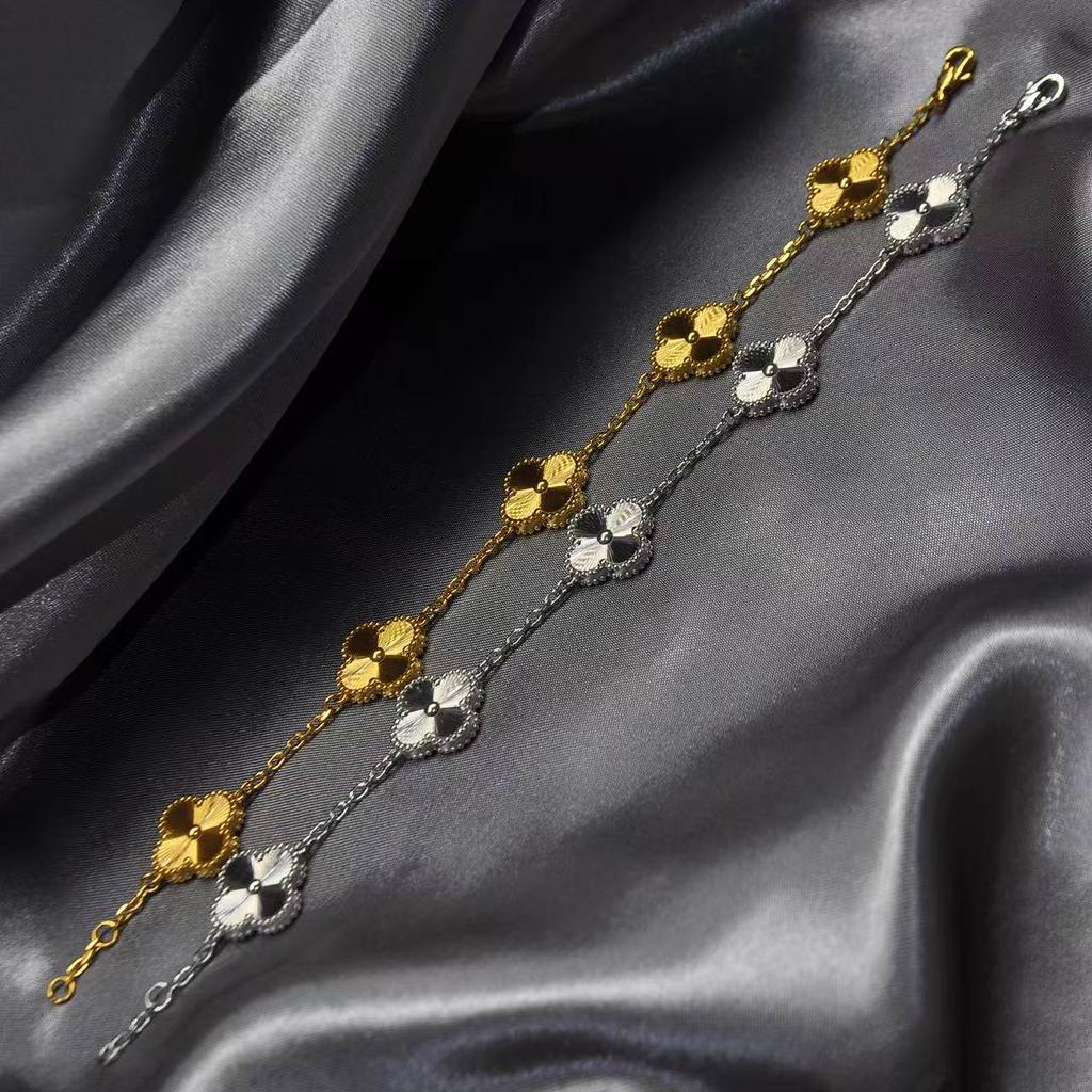 15MM Through-body Titanium Steel 18K Double-sided Lucky Four-leaf Clover Five Flowers Bracelet