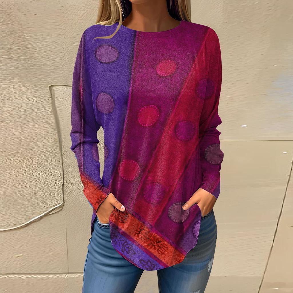 Tee Shirts For Women Fall Casual Long Sleeve Shirts Sweatshirt Retro Printing Top Pullover