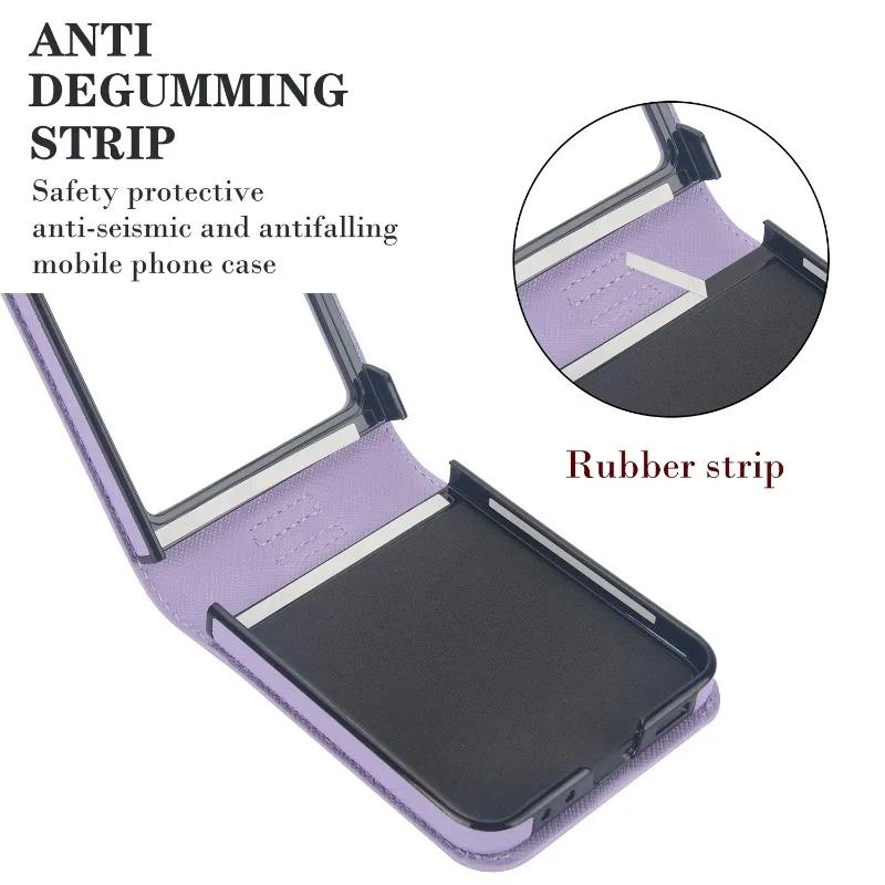 Кожаный чехол-кольцо с текстурой кросс-грейн для Samsung Galaxy Z Flip 6 5 4 3 Flip5 Flip4 Flip6 Кошелек с держателем для карт Ударопрочный чехол