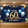 С 60-летием Баннер Сине-белые Шары Дисплей для Взрослого Дня Рождения Фон для Знаменательной Даты Глубокий Синий Фон