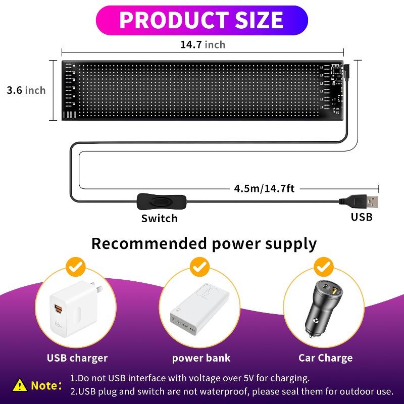 2Pcs LED Matrix Pixel Panel Light Bluetooth App Control Scrolling Advertising 5V USB LED Car Sign Animation Programmable For Ca