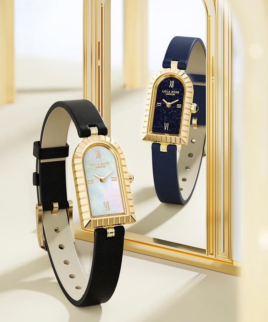 Lollalojeu Arch Blue Sandstone Navy Leather Strap Women'S Wristwatch