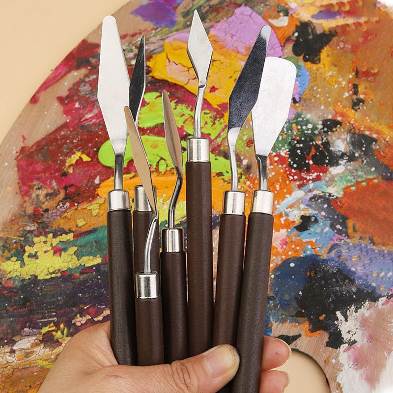 Art Spatula Soft Paint Spatula Oil Painting Spatula Wooden Handle Palette Knife Set Gouache Painting Spatula